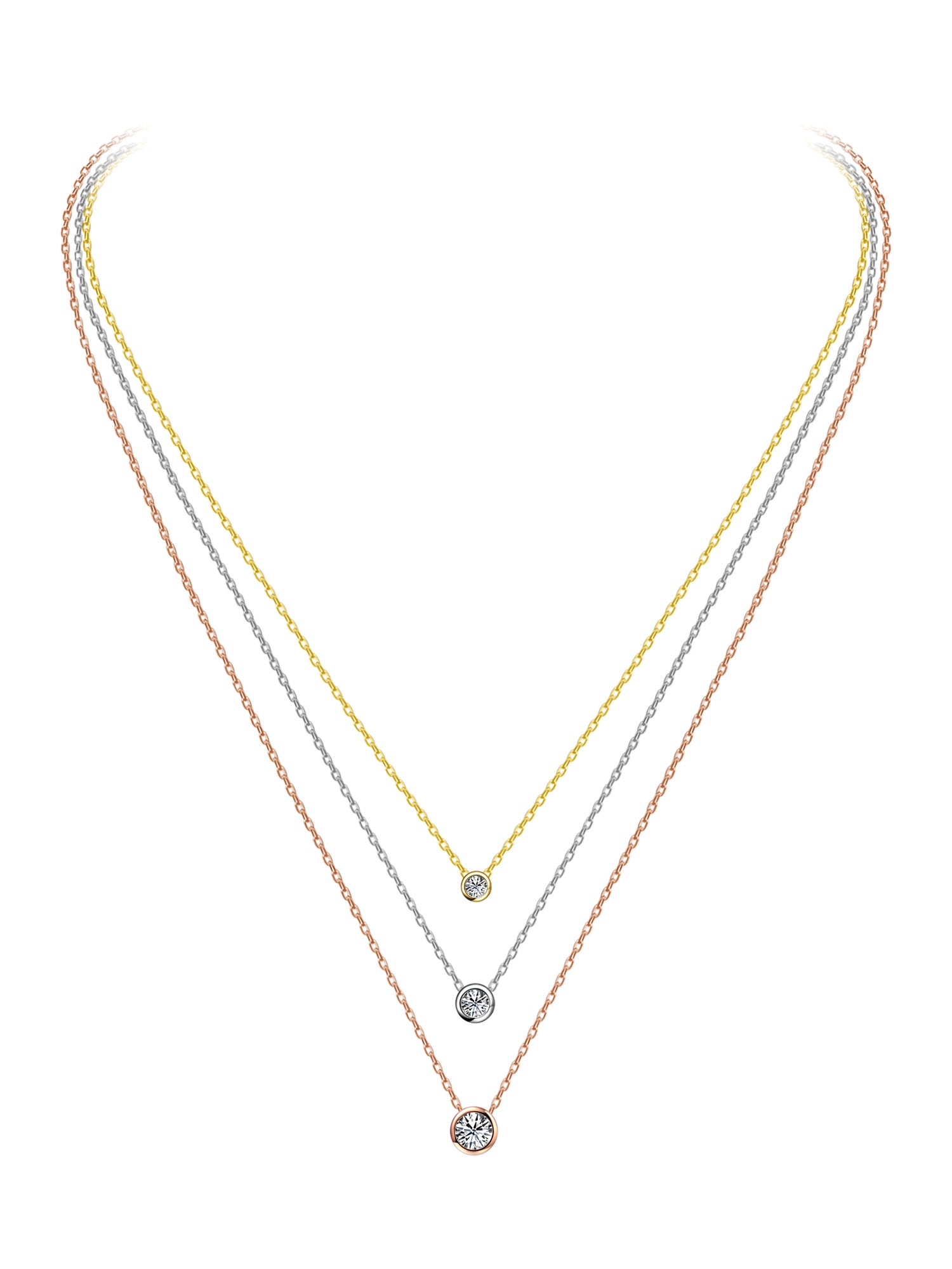 Tri Color Triple Strand CZ Necklace